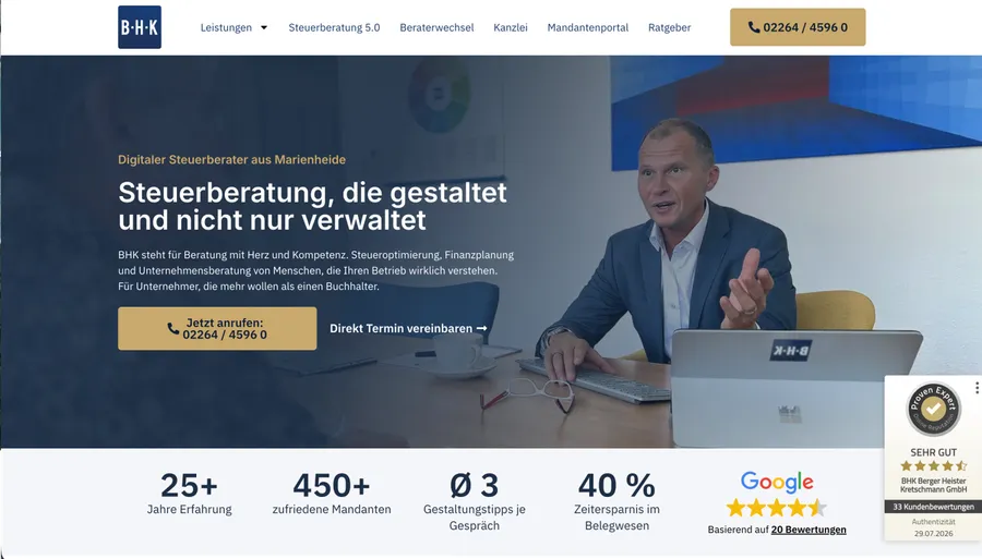 Website BHK Steuerberatung – Marienheide