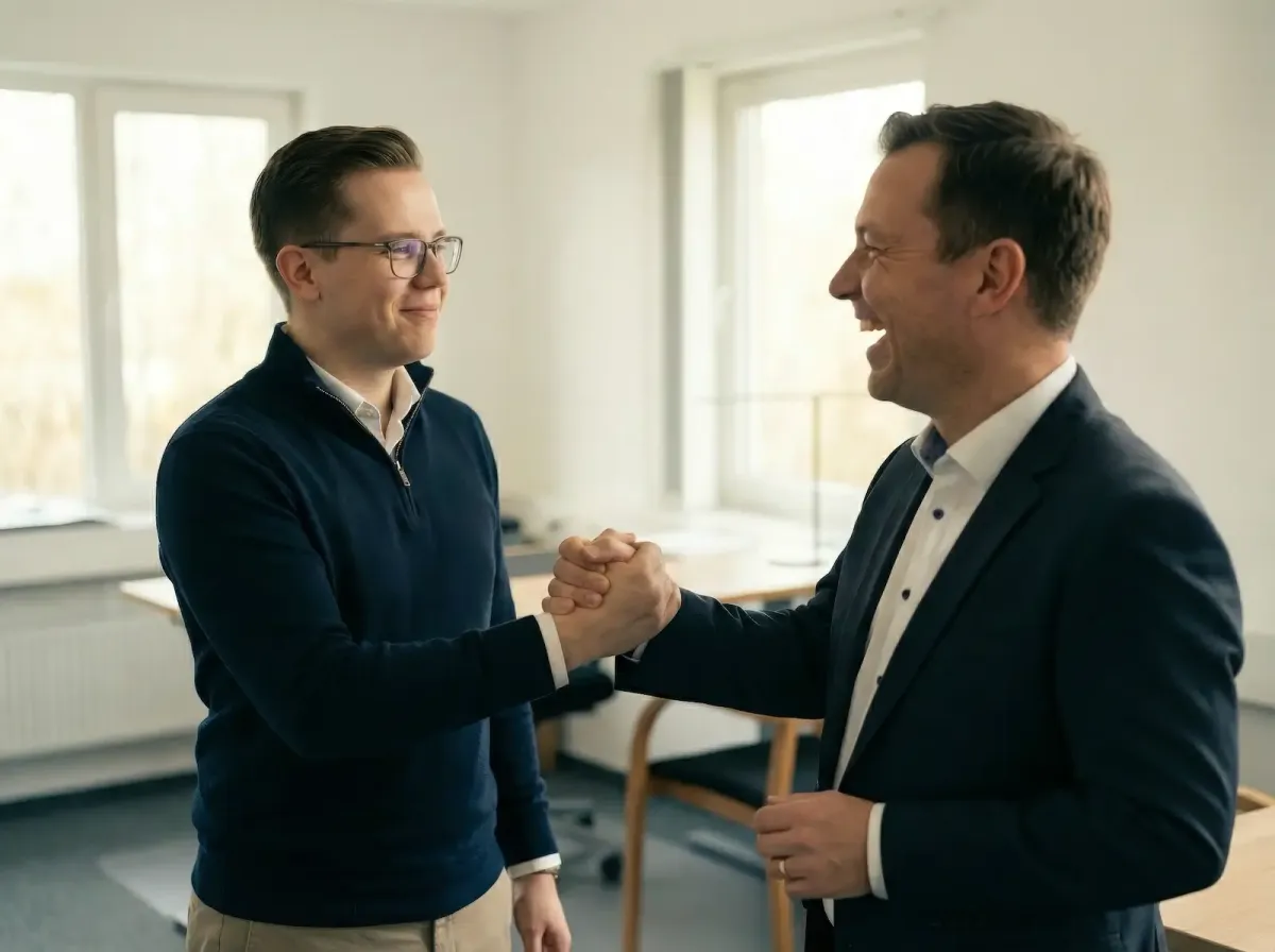 Noah Berg per Handschlag mit einem Kunden